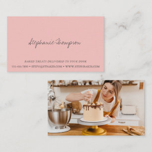 Cartão De Visita Rótulo de Padaria Blush Rosa Minimalista com Foto