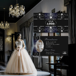 Cartão De Visita Rótulo Foto do logotipo Nobre Ornamentado Azul Bor