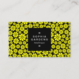 Cartão De Visita Rótulo Quadrado 01a - 8 Petais - Amarelo em Preto