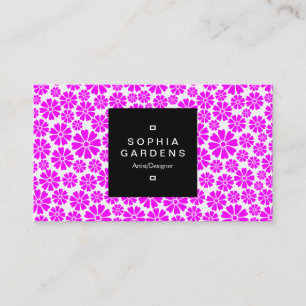 Cartão De Visita Rótulo Quadrado 01a - 8 Petais - Magenta em Branco