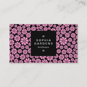 Cartão De Visita Rótulo Quadrado 01a - 8 Pétalas - Rosa em Preto