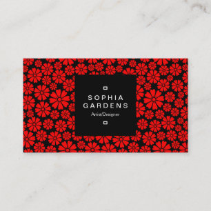 Cartão De Visita Rótulo Quadrado 01a - 8 Pétalas - Vermelho em Pret