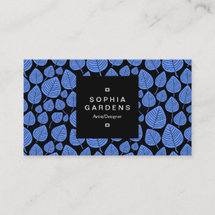 Cartão De Visita Rótulo Quadrado 01a - Padrão Folha 02 - Azul Bebê