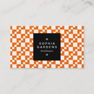 Cartão De Visita Rótulo Quadrado 01a - Patchwork do Domino - Laranj