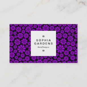 Cartão De Visita Rótulo Quadrado 03a - 8 Pétalas - Roxo em Preto