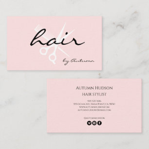 Cartão De Visita Rótulo Rosa Bege de Estilista de Cabelo Moderno