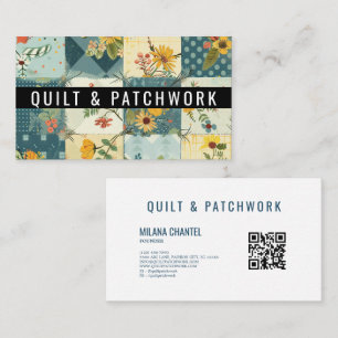 Cartão De Visita Roupa Feita à Mão em Patchwork Azul Amarelo 