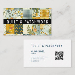 Cartão De Visita Roupa Feita à Mão em Patchwork Azul Amarelo 