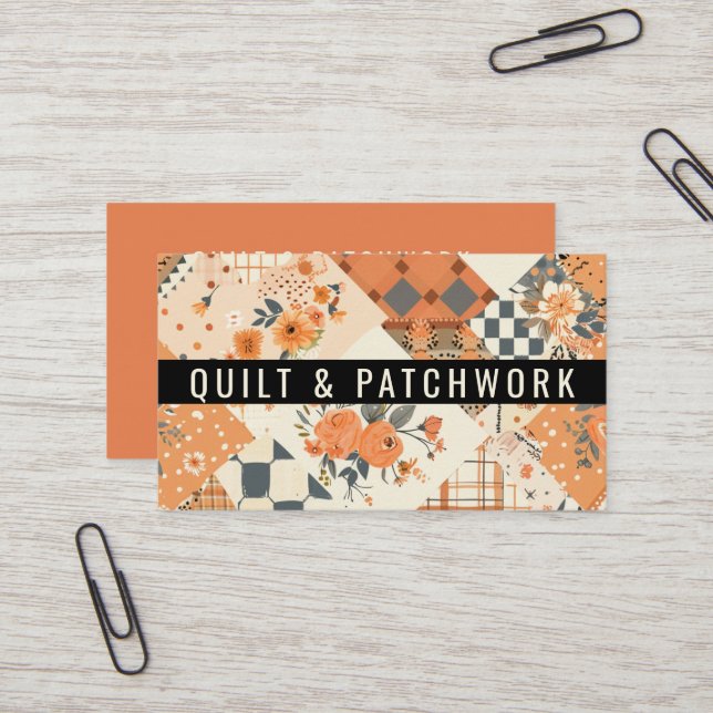 Cartão De Visita Roupa Feita à Mão em Patchwork de Colcha Laranja  (Frente/Verso In Situ)