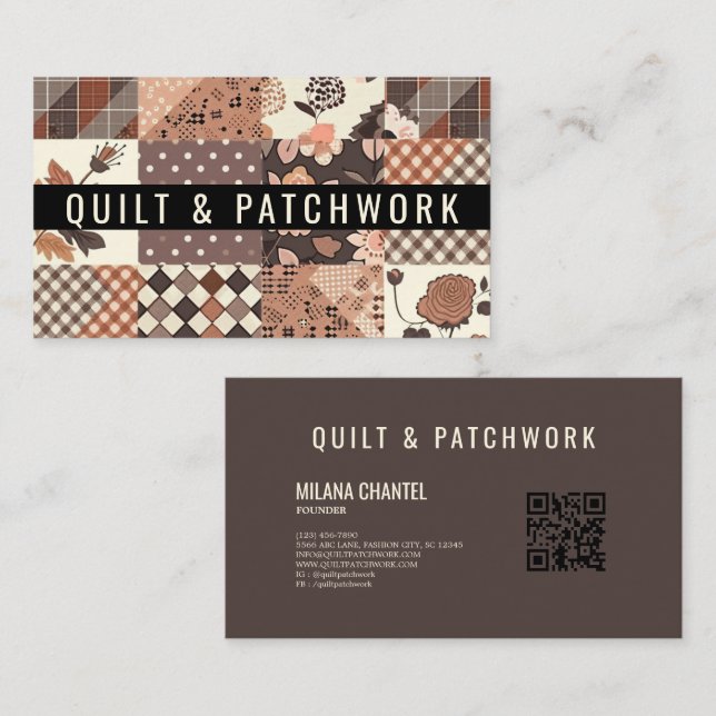 Cartão De Visita Roupa Feita à Mão em Patchwork de Colcha Marrom (Frente/Verso)