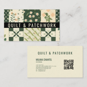 Cartão De Visita Roupa Feita à Mão em Patchwork de Colcha Verde