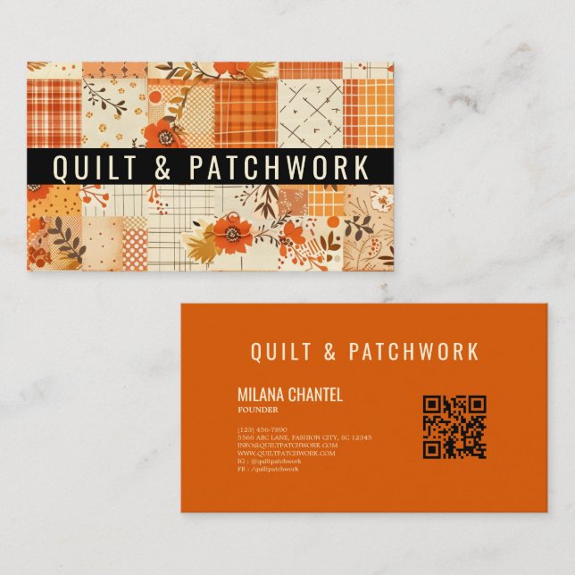 Cartão De Visita Roupa Feita à Mão em Patchwork de Laranja  (Frente/Verso)