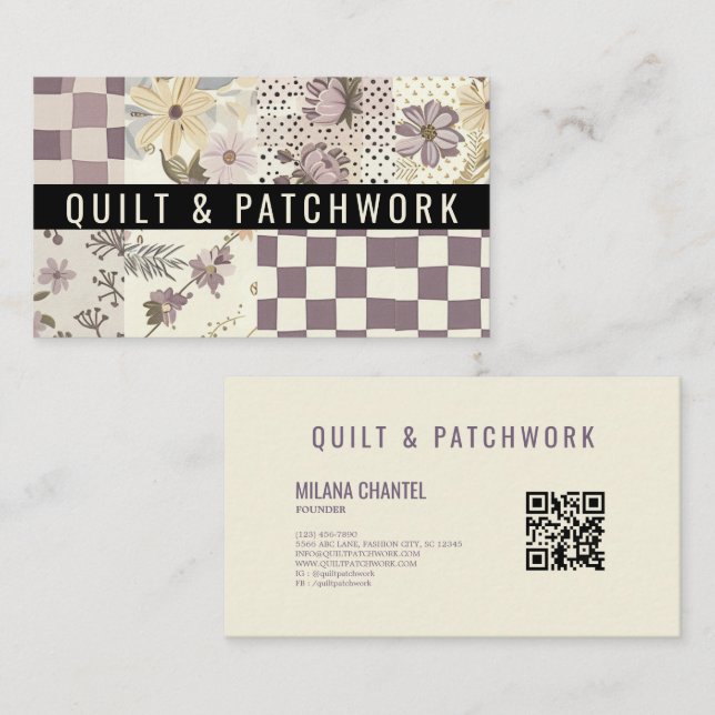 Cartão De Visita Roupa Feita à Mão em Patchwork de Lilás  (Frente/Verso)