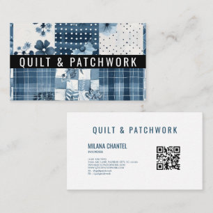 Cartão De Visita Roupas Feitas à Mão em Patchwork de Colcha Azul 