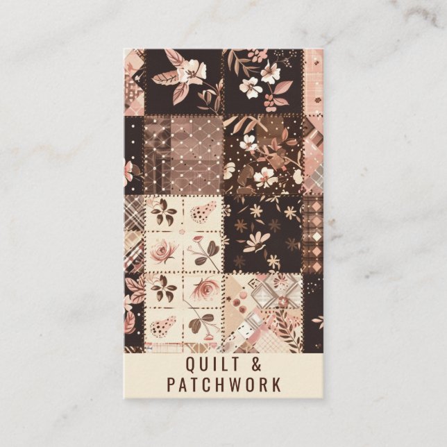 Cartão De Visita Roupas Feitas à Mão em Patchwork Rosa Marrom (Frente)