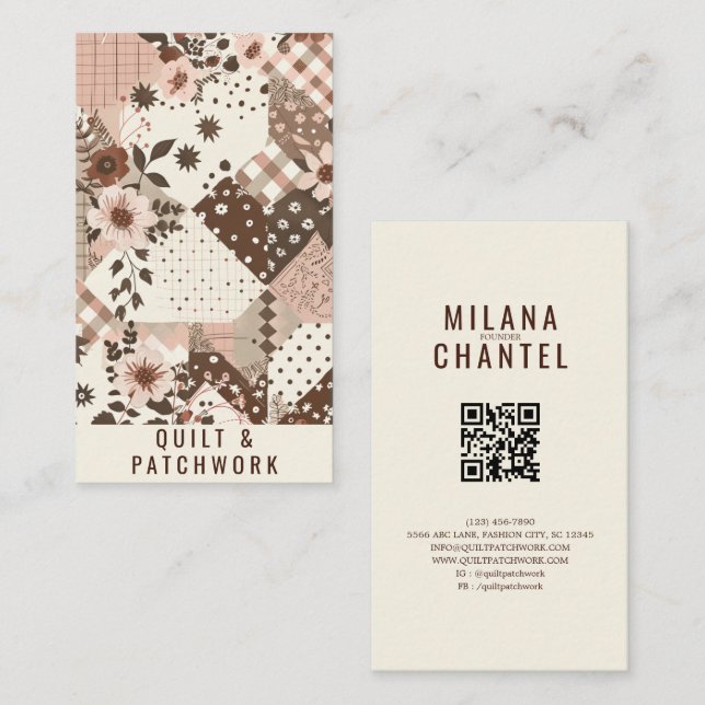 Cartão De Visita Roupas Feitas à Mão em Patchwork Rosa Marrom  (Frente/Verso)