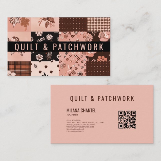Cartão De Visita Roupas Feitas à Mão em Patchwork Rosa Marrom  (Frente/Verso)