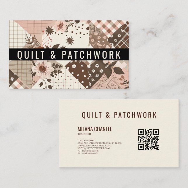 Cartão De Visita Roupas Feitas à Mão em Patchwork Rosa Marrom (Frente/Verso)