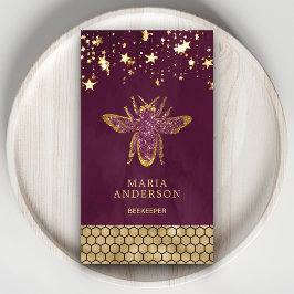 Cartão De Visita Roxo Ameixa Dourado Brilho Mel Abelha Apicultor