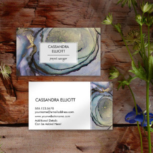 Cartão De Visita Roxo Azul e Tinta Álcool Dourada Arte Líquida