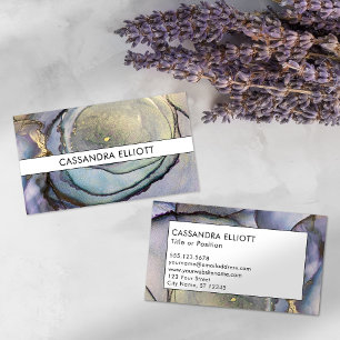 Cartão De Visita Roxo Azul e Tinta Álcool Dourada Arte Líquida