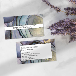 Cartão De Visita Roxo Azul e Tinta Álcool Dourada Arte Líquida