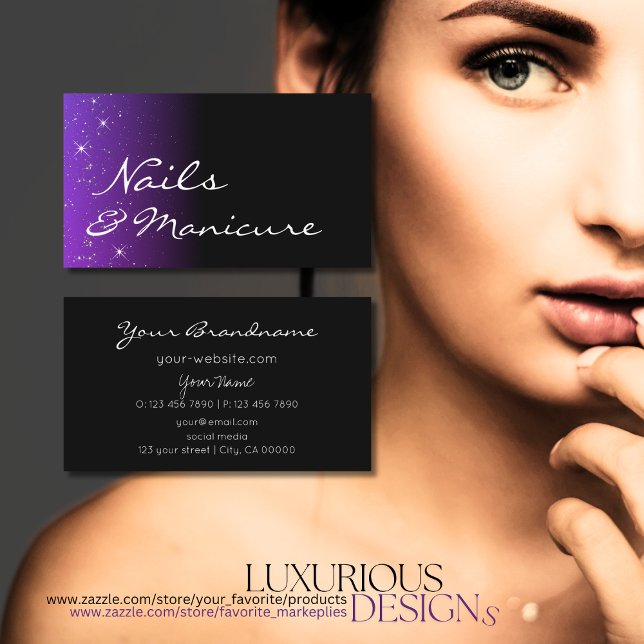 Cartão De Visita Roxo azul preto com estrelas luminosas profissiona (Criador carregado)