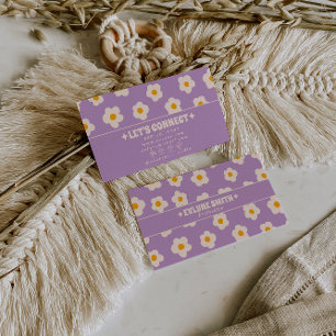 Cartão De Visita Roxo Branco Floral Retro Boho Divertido Tendência