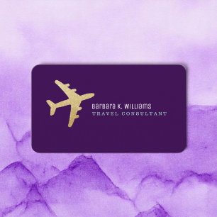 Cartão De Visita Roxo consultor de Viagem de avião Dourado