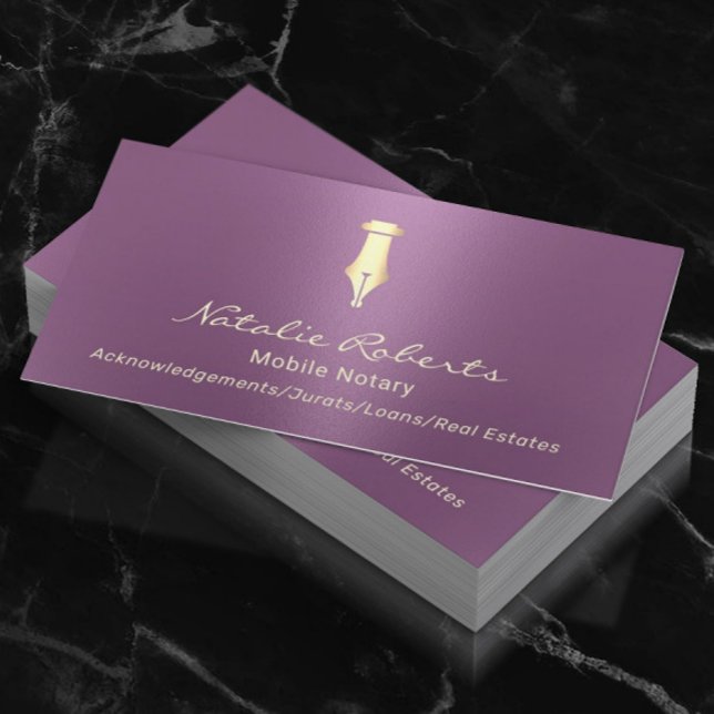 Cartão De Visita Roxo de Caneta Pública do Notário Móvel (Criador carregado)