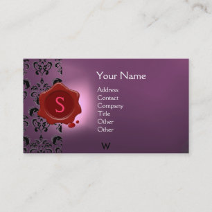 Cartão De Visita Roxo do MONOGRAMA do DAMASCO do SELO da CERA