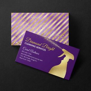 Cartão De Visita Roxo & Dourado Serviços de Limpeza Faxineira Gover