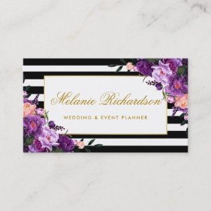 Cartão De Visita Roxo Floral Ultra Violeta Dourado Listrado
