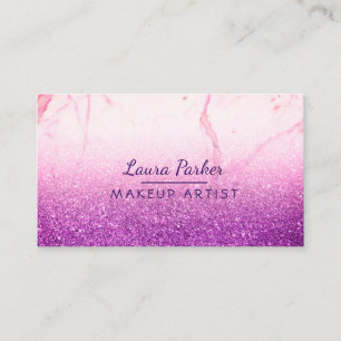 Cartão De Visita Roxo Glitter Faux Marble Makeup Artist Girly
