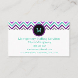 Cartão De Visita Roxo moderno, Rosa, Cinza e Teal. Cevron