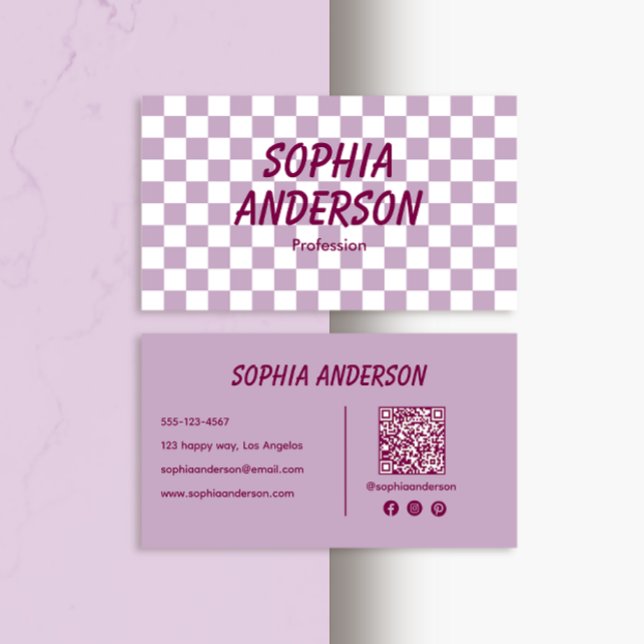 Cartão De Visita Roxo Moderno Verificado com Código QR (Criador carregado)