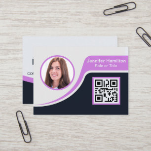 Cartão De Visita Roxo preto profissional adicione seu logotipo às 