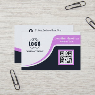 Cartão De Visita Roxo preto profissional adicione seu logotipo Cód