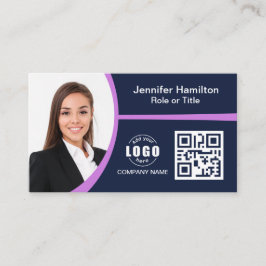 Cartão De Visita Roxo profissional adicione o seu código QR de logo