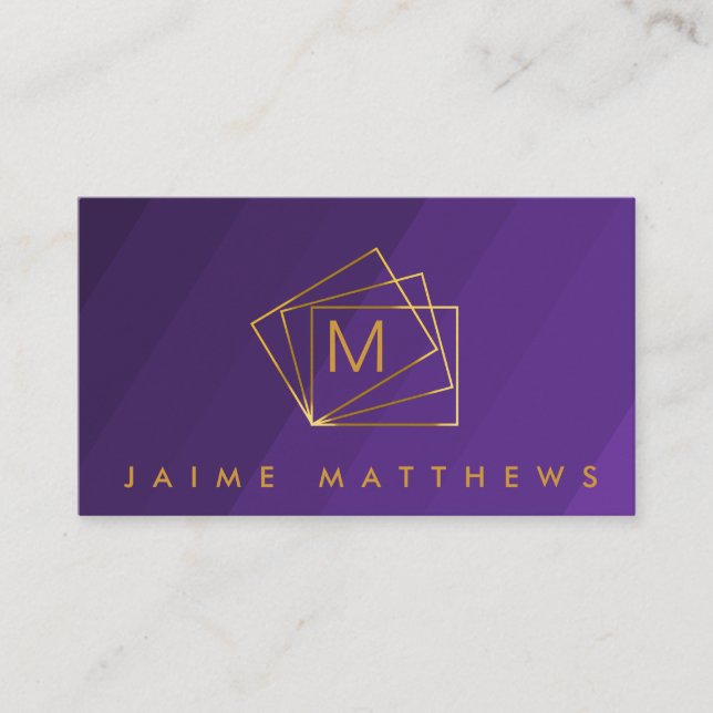 Cartão De Visita Roxo Real Simples Moderno e Dourado (Frente)