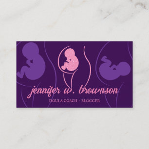 Cartão De Visita Roxo Rosa Doula Nascimento Bebê Grávida Ouro Recém
