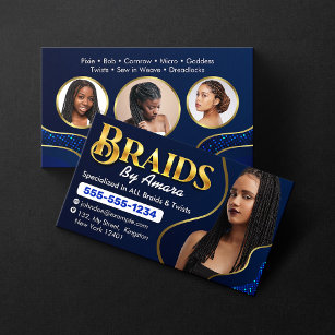 Cartão De Visita Royal Blue African Hair Braing Photo Braid Salon