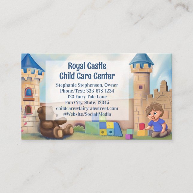 Cartão De Visita Royal Castle Daycare Babysitter Chilcare (Frente)