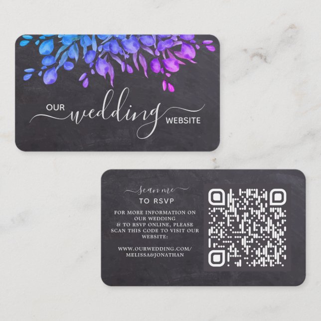 Cartão De Visita RSVP de Casamento do Código QR Botânico Rustic Euc (Frente/Verso)