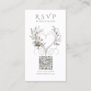 Cartão De Visita RSVP de Casamento - Flores Brancas de Código QR co