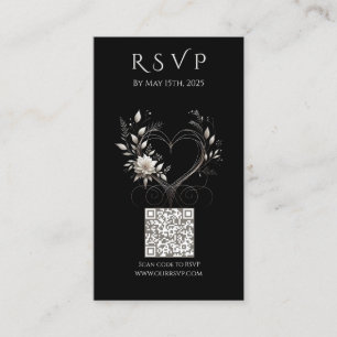 Cartão De Visita RSVP de Casamento - Flores Brancas de Código QR co