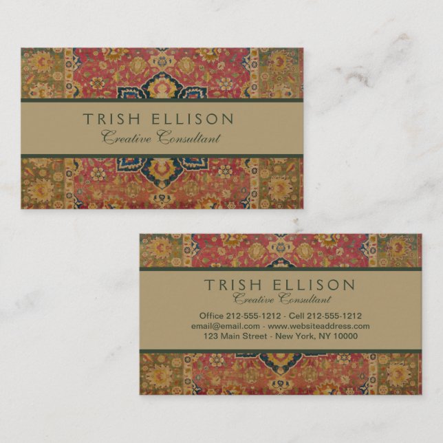 Cartão De Visita Rug Pérsico asiático Dourado Caxemira Vermelho (Frente/Verso)