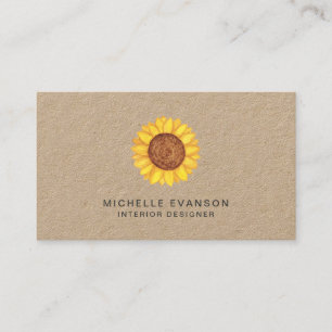 Cartão De Visita Ruscolor Watercolor Yellow Sunflower Logo Kraft