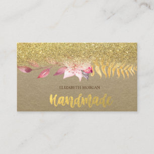 Cartão De Visita Russo, Kraft, Flor De Aquarela, Ombre De Glitter