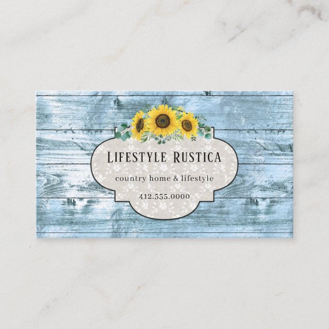 Cartão De Visita Russo Wood Lace Shabby Grunge Sunflower Business (Frente)